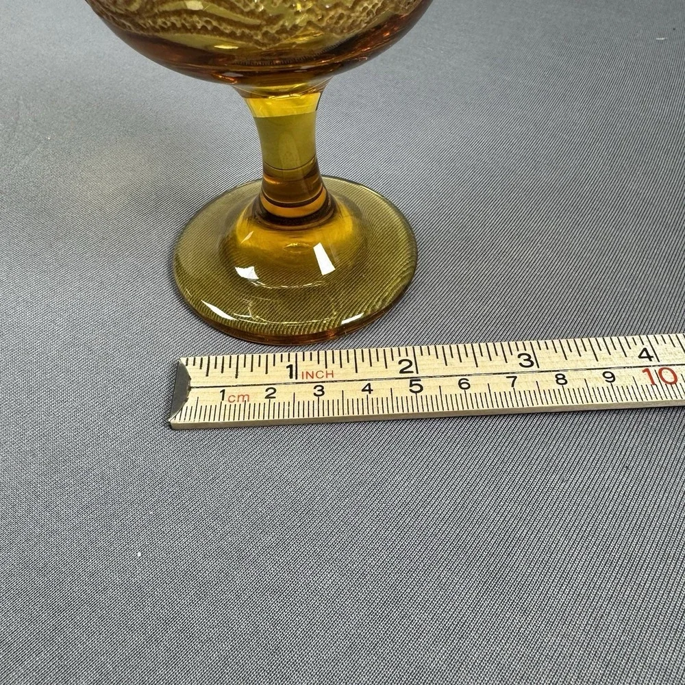 Vintage Libbey Floral Amber Glass Embossed Water Goblet‎  Boho